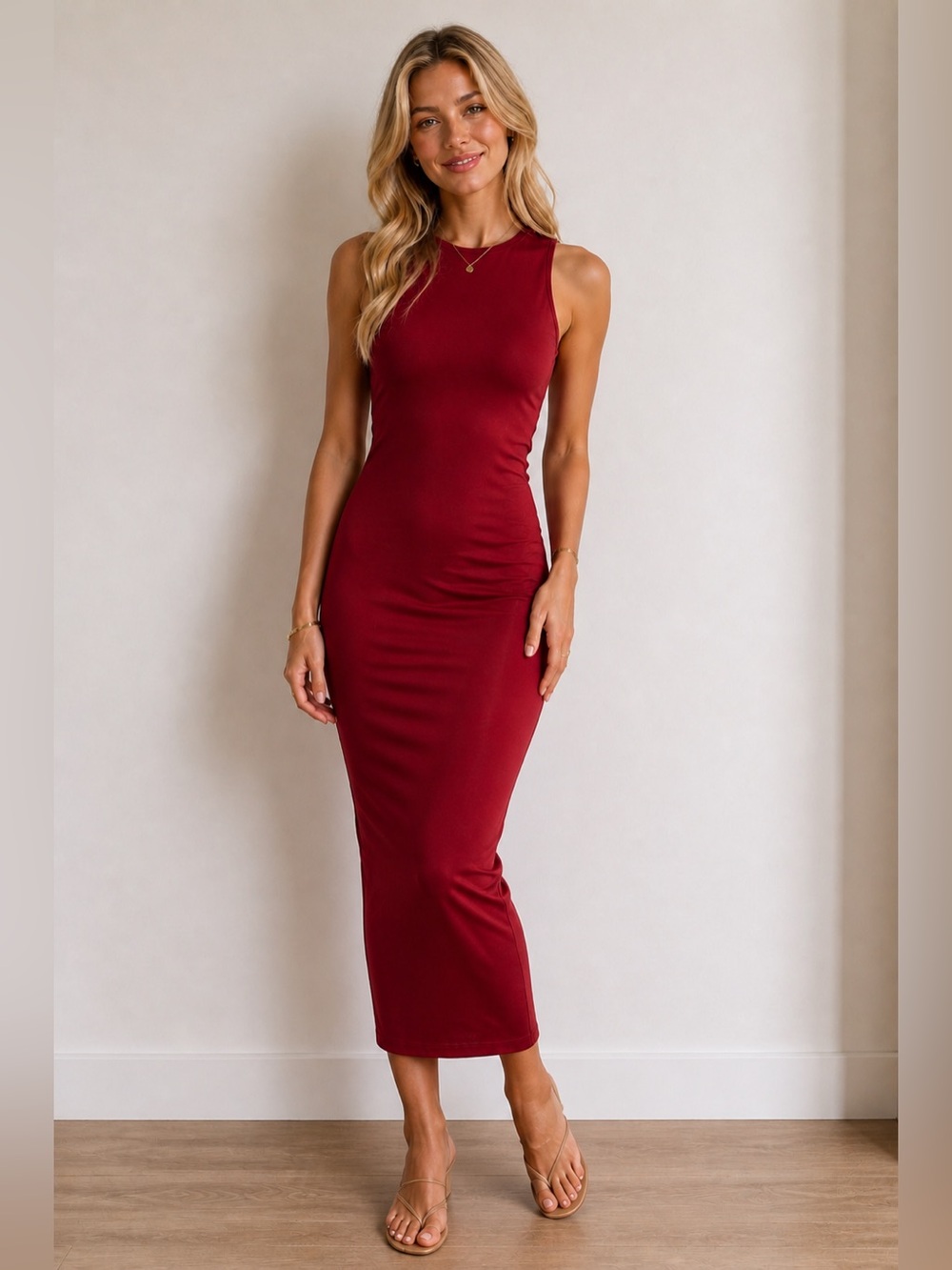 Black Bead Sleeveless‎ Red Maxi Dress